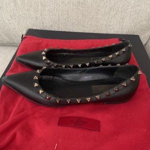 Valentino Black Flats with Gunmetal Studs. Size 6